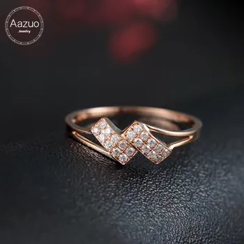 

Aazuo 18K Rose Gold Real Diamonds 0.06ct IJ Si1 Bowknot Double Lines Ring for Woman Charm Jewelry Fashion Love Gift Au750