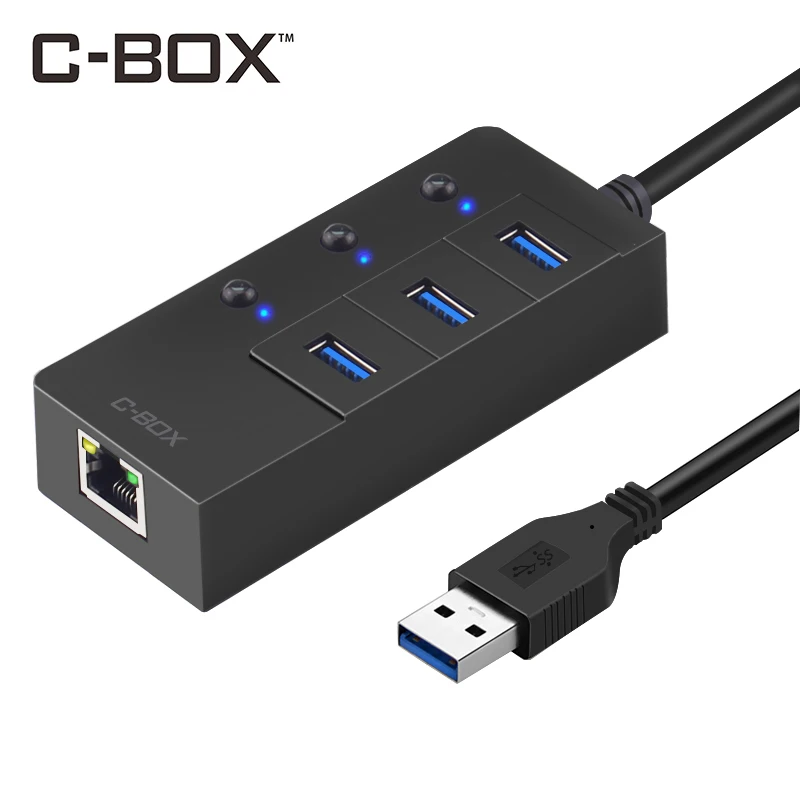 C-BOX USB3.0 Multiple Hub With Ports 3 Individual Power Switches Ethernet RJ45 Lan Port 100M 1000M USB Docking Station |