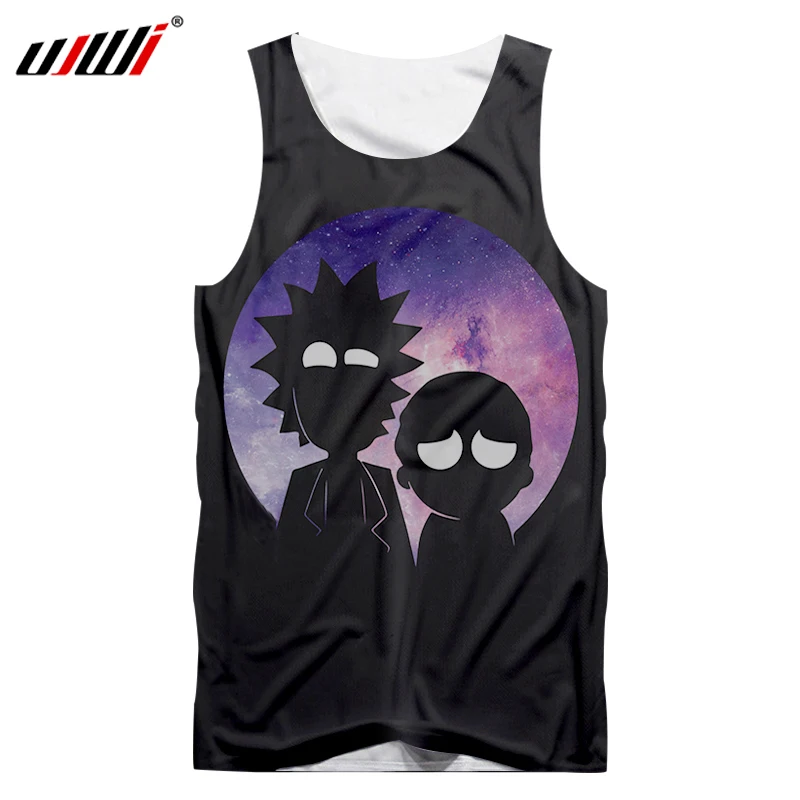 

UJWI Galaxy Space Tanktops Men Summer Funny Print Anime Rick And Morty 3D Tank Top Male Casual Sleeveless O Neck Undershirt Vest