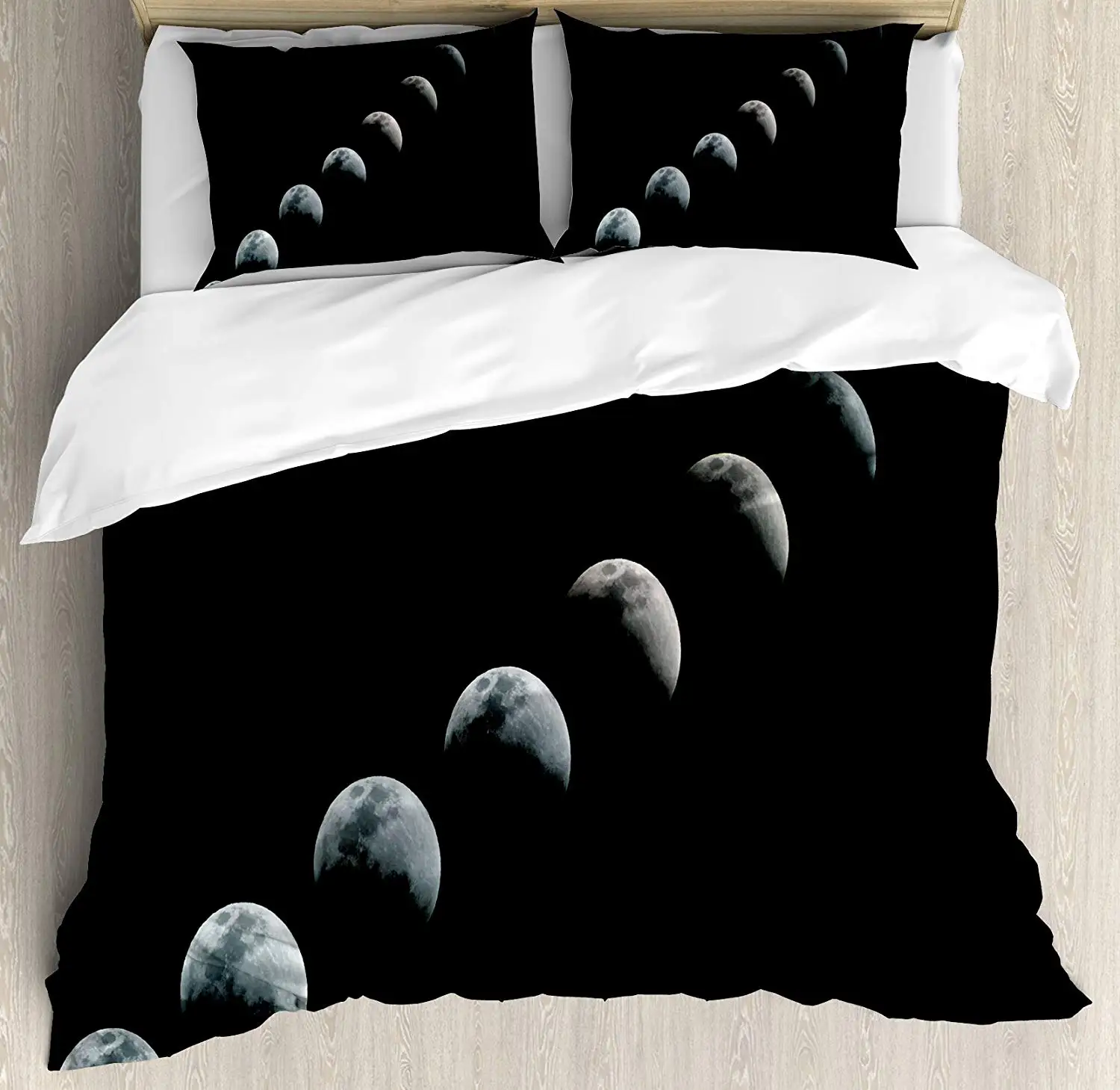 

Moon Phases Duvet Cover Set King Size,A Lunar Eclipse Changing Phase of The Moon Astronomy and Universe Theme