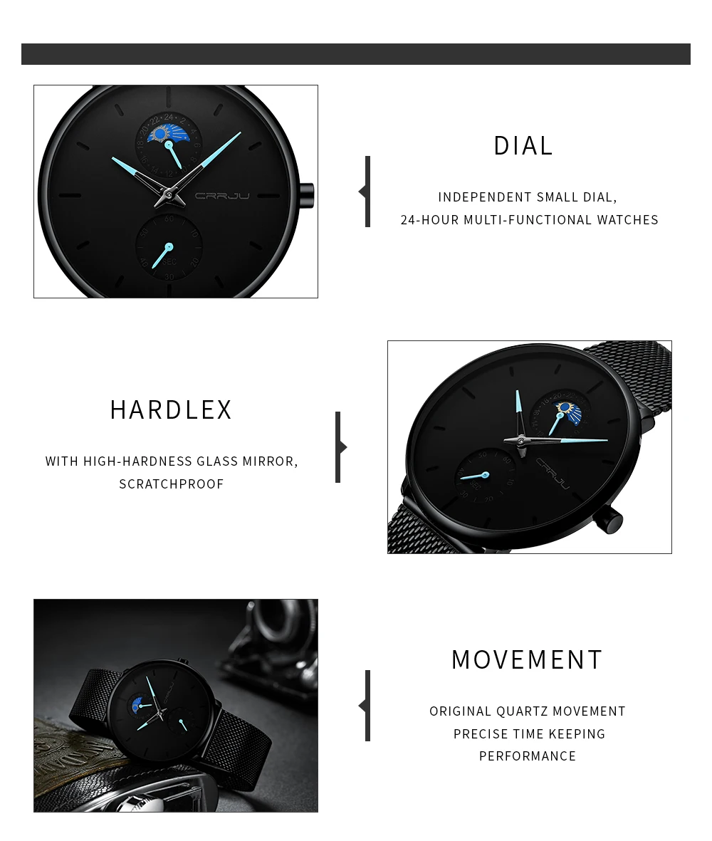 Black Slim  Women Men  Luxury Elegant Dress  es Unisex Ultra Thin Wrist es Para_voghion.com