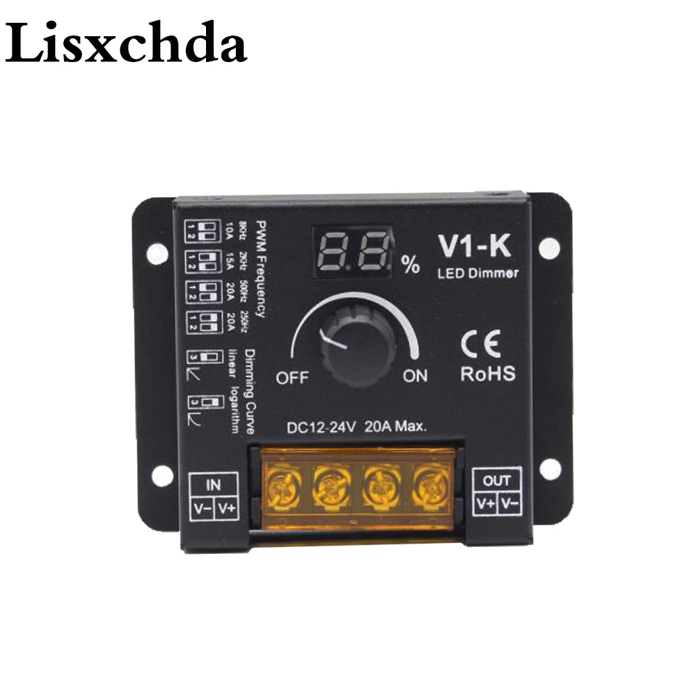 Rotary LED Dimmer 12V 24V PWM Dimmer Switch 20A Frequency Adjustable