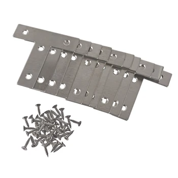 

10 Pieces Stainless Steel 80 x 80mm Silver T Shape Brace Brackets Mending Plates Repair Fixing Joining Match with 50 Screws