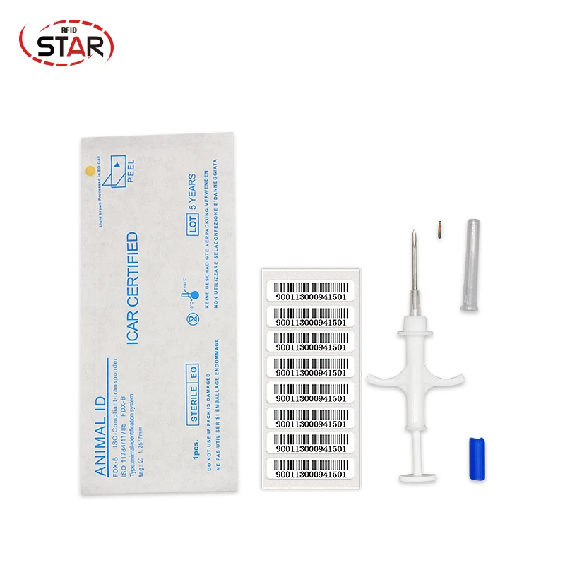 

50pcs ISO11784 Pet Microchip Syringe Rfid chip implant Vet Injector Animal ID Dog Tag Mini size 1.25*7mm