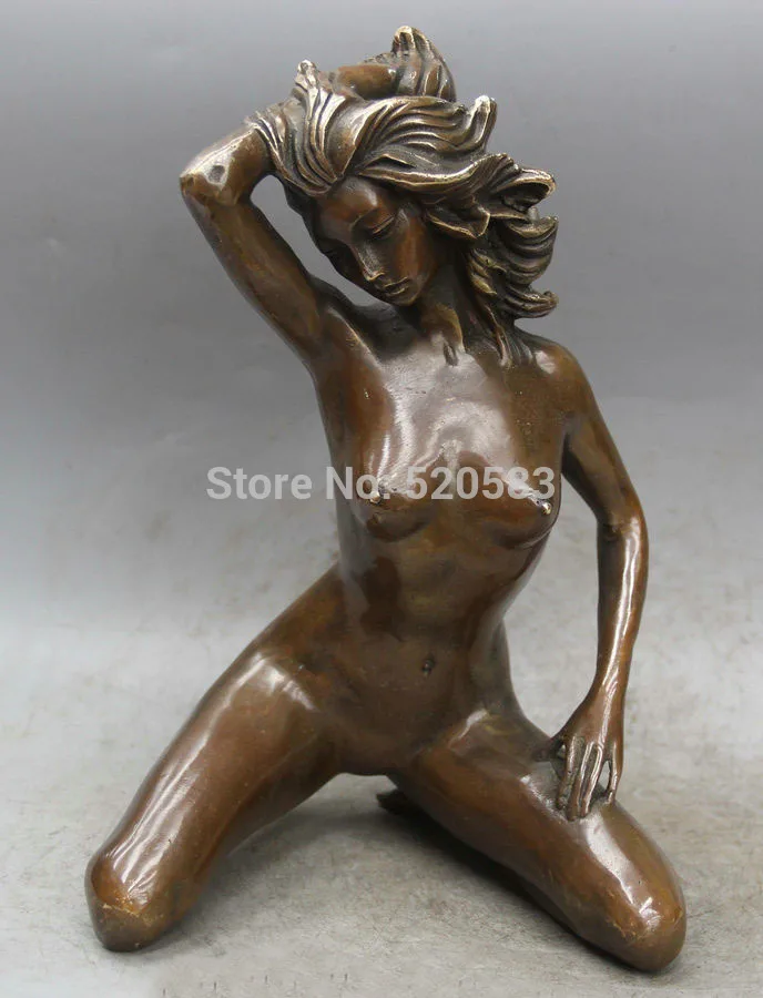 

free 11" China Chinese West Copper Naked Sexy Belle Girl Beauty Lady Statue Sculpture fast