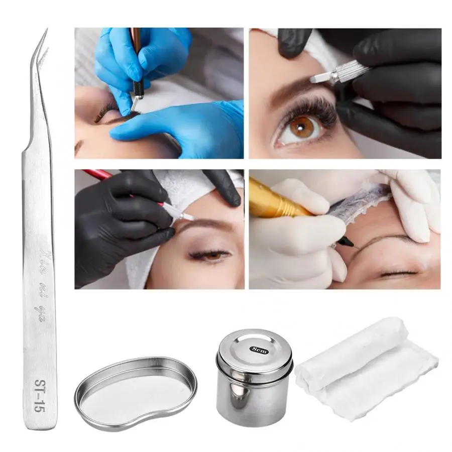 Комплект тату-машинки нержавеющая сталь Microblading стерилизатор комплект для дезинфекции Танк+ пластина Пинцет стерилизации хлопок татуировки