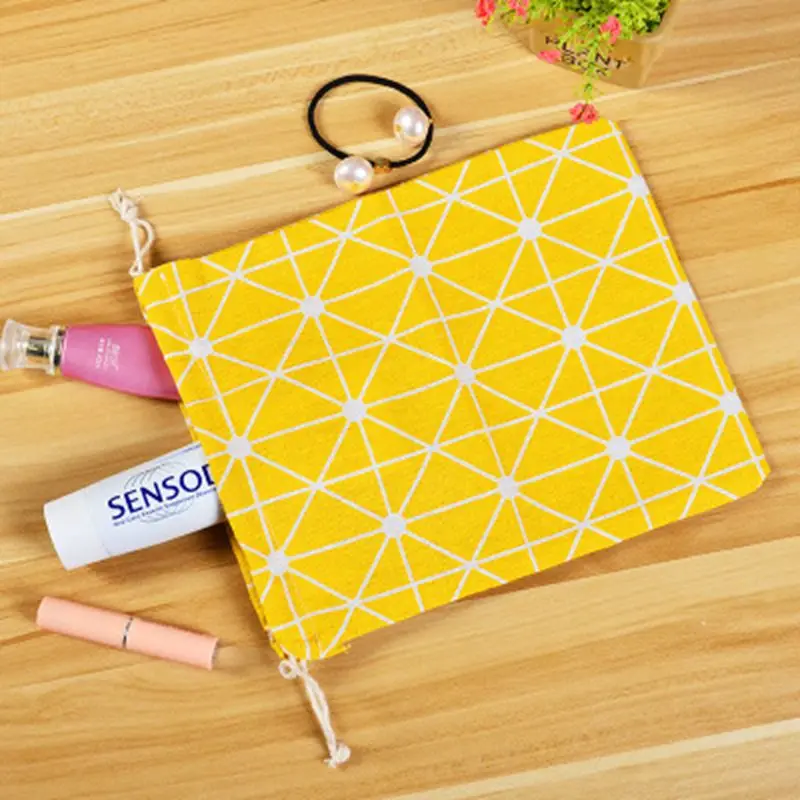 Fashion Canvas Drawstring Cosmetic Bag Travel Makeup Case Plaid Organizer Storage Make Up Pouch Toiletry Beauty Wash Kit Box