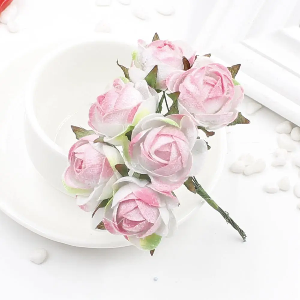 6 шт./партия Шелковый Искусственный цветок свадебное платье венок свадебное оформление автомобиля весеннее украшение - Цвет: Pink and white