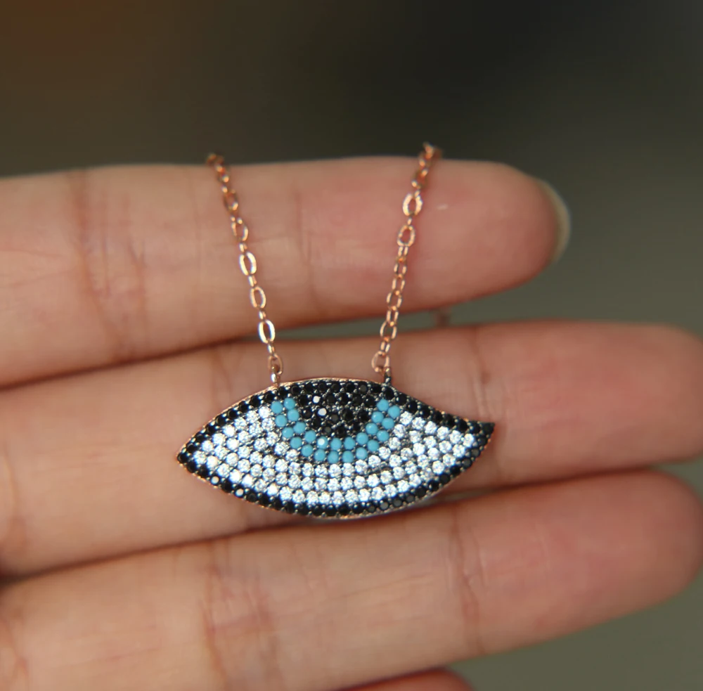 2018 gold color lucky evil eye charm micro pave cubic zirconia sparking stone elegant top quality fashion pendant necklace