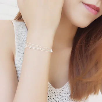 

S925 Silver Bracelet for Female Simple Star Chain Three-Line Silver Bracelet Sterling Silver Wedding Gift with Box