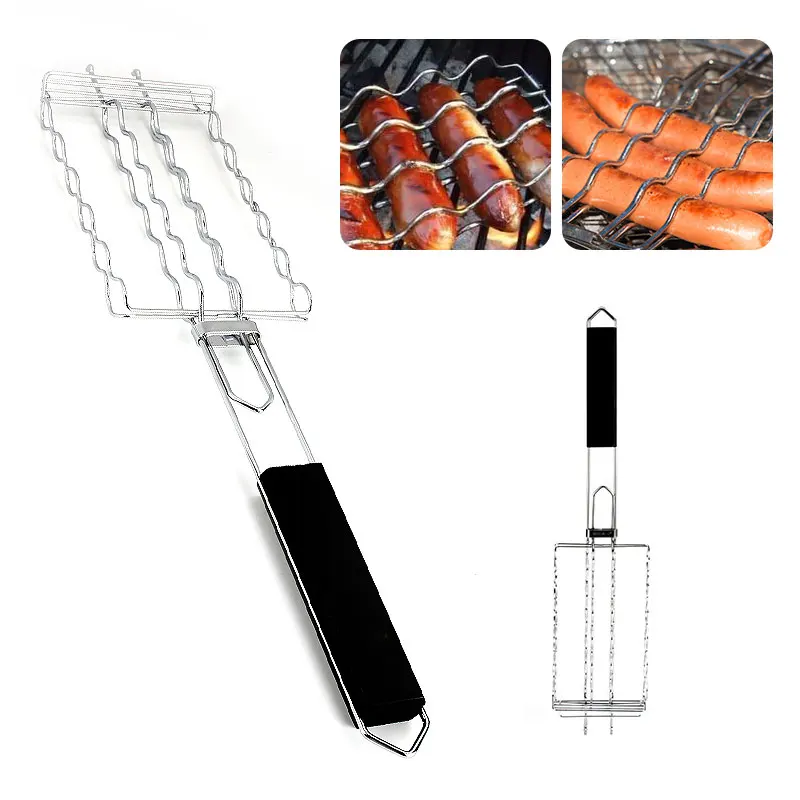 Environmental Hot Dog Folder Barbecue Grill Clip Stainless Steel Outdoor Cooking Meat Fish