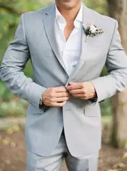 Последние Пальто Пант Дизайн светло-серый индивидуальный заказ Для мужчин Свадебный костюм повседневные пляжные жениха Блейзер Slim Fit 2 шт