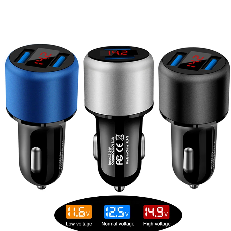 3 цвета двойной Переходник USB для зарядки в машине 5 В 1 А светодиодный цифровой