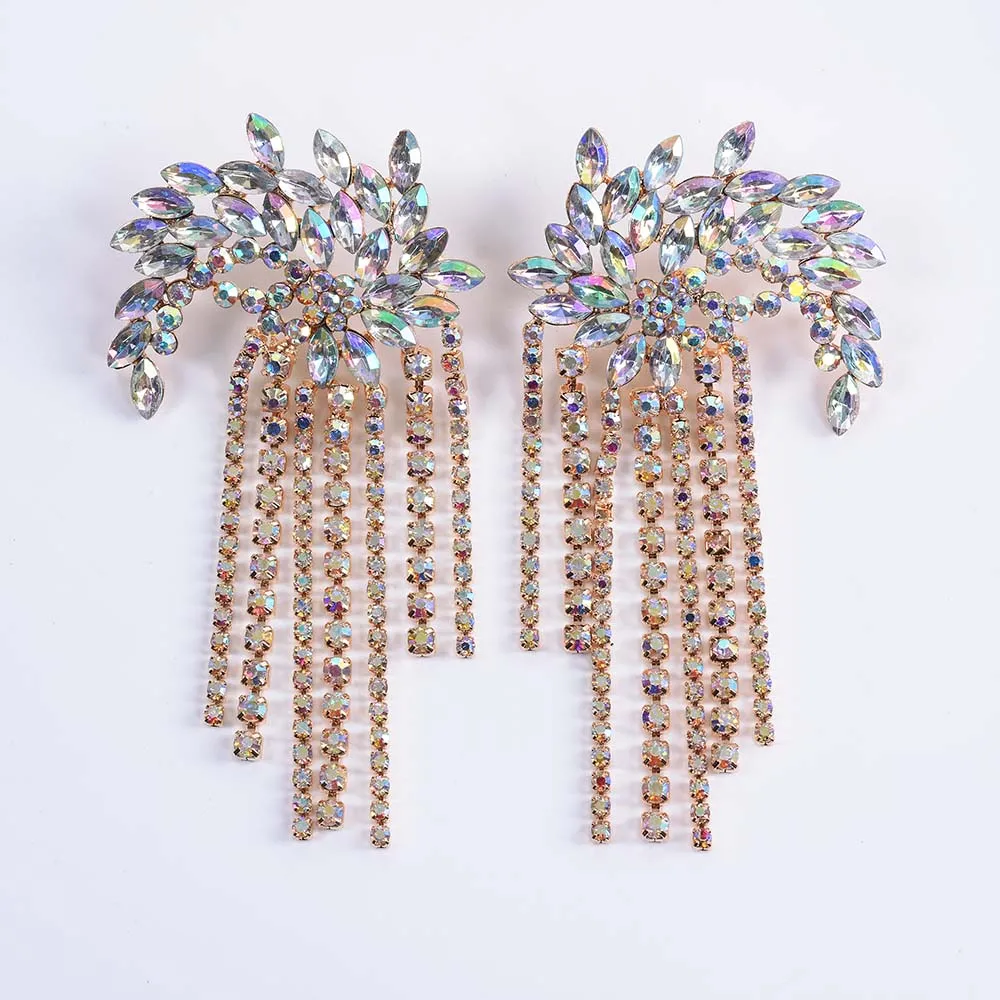 2019 New Za Crystal Fringe Earrings Layered Long Rhinestone Chain Tassel Drop Women Statement Dangle Earings Jewellery | Украшения и
