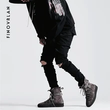 Уличная одежда, мужские джинсы, Ретро стиль, черный цвет, обтягивающие, рваные джинсы, рваные, брюки в стиле панк, мужские джинсы в стиле хип-хоп