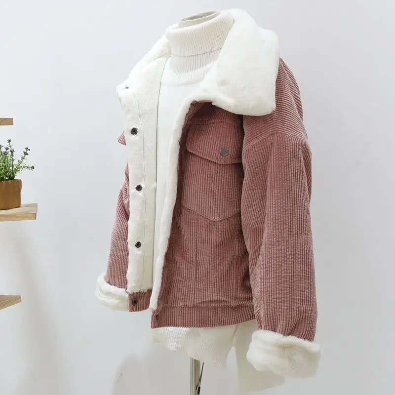 lower price  Fitaylor Woman Loose Corduroy Jacket Women New Thick Winter Lambswool Jackets Ladies Cute Outerwear