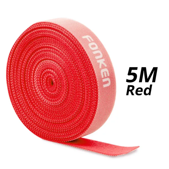 FONKEN USB Cable Winder Cable Organizer Ties Mouse Wire Earphone Holder PC Cord Free Cut Cable Management Hoop Tape Protector 5m Red Velcro