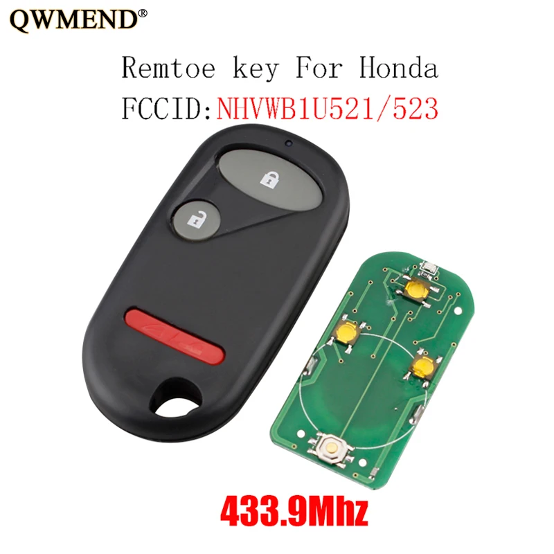 QWMEND 3 шт.* 433,9 МГц удаленный БЕСКЛЮЧЕВОЙ Брелок для Honda Civic 2001 2002 2003 2004 2005 для Honda NHVWBIU523 NHVWBIU521 ключи