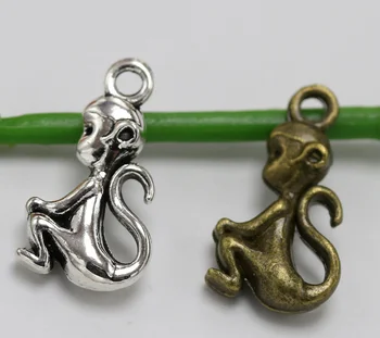 

100pcs Exquisite Double-sided monkey charm pendants 20*11mm Antique silver craft Jewelry earring bracelet necklace Component