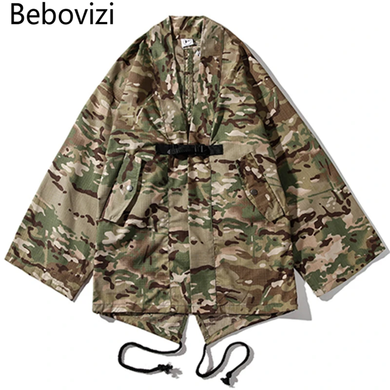 

Bebovizi Japan Style Sand Camo Kimono Jackets Mens Hip Hop Black Casual Coats Streetwear Camouflage Loose Robe Jacket
