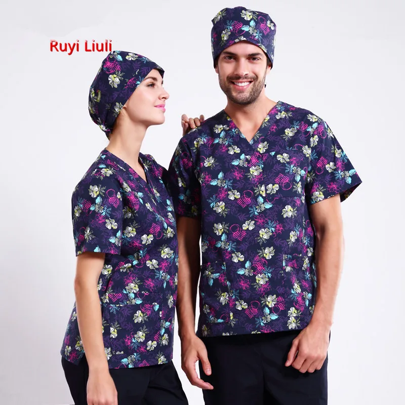 

RYLL-Printed Medical Clothes T Shirts Pants Nurse Uniform Style in Scrubs Set Surgical Suit clinicos Nursing Scrubs
