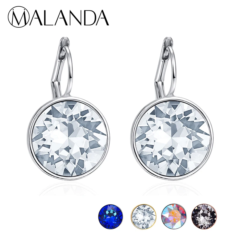 MALANDA серебряный цвет Bella серьги гвоздики для женщин белый кристалл от Swarovski модные