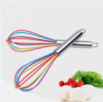 

10 Inch Silicone Egg Beater Stainless Steel Handle Manual Stir Bar Kitchen Supply