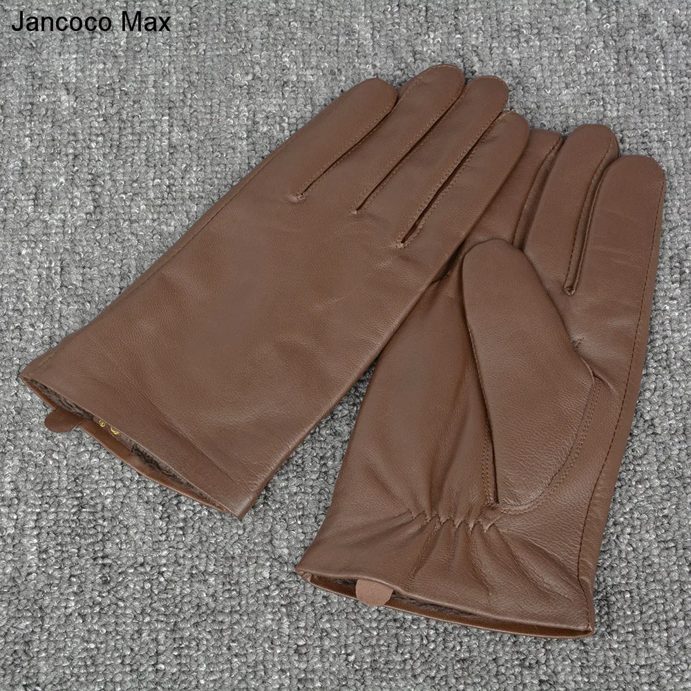 Мужские перчатки Jancoco Max черные и коричневые из натуральной овечьей кожи зимние