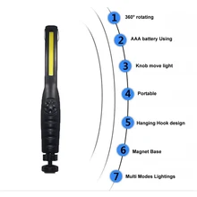 Ручной светодиодный Рабочая лампа 360 градусов вращения Портативный затемнения Магнитная проверка фонаря лампа для гаража аварийного автомобиля
