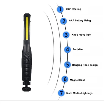 

Handheld LED COB Work Light 360 Degree Rotation Portable Dimmable Magnetic Flashlight Inspection Lamp for Garage Car Emergency
