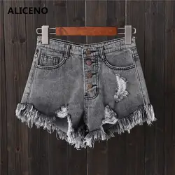 ALICENO/Новинка 2019, летние женские джинсовые шорты с кисточками, высокая талия, Открытые Сексуальные рваные джинсы, короткие, плюс размер, S-6XL, 5