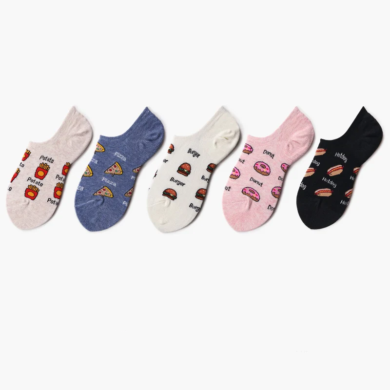 

Food Hamburger Pizza Sandwich French Fires Donut Invisible Socks Summer Boat No Show Non-Slip Women Short Low Silicone Socks