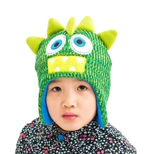 Новинка года; Милая зимняя шапка с динозавром из мультфильма для мальчиков; теплая детская шапка с подкладкой в виде динозавра; Теплая Шапка-бини для малышей; От 3 до 7 лет