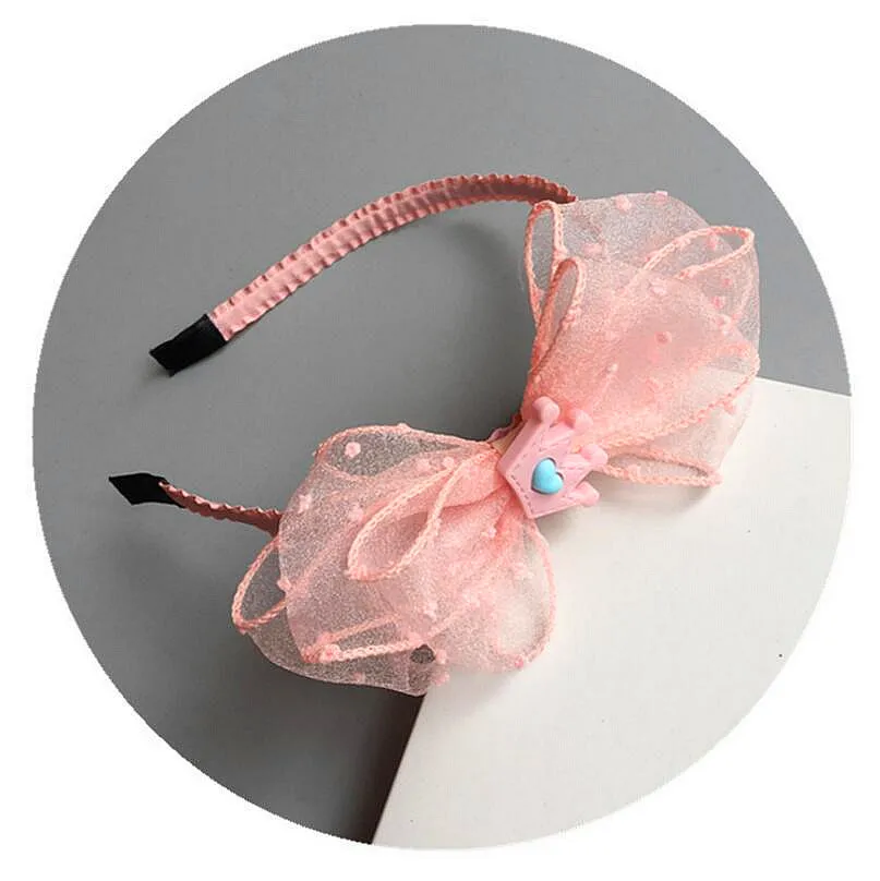 Детские аксессуары для волос для девочек, Корейская шифоновая повязка на голову с бантиком, повязка на голову, повязка на голову с бантиком для девочек, корона с помпонами, головной убор