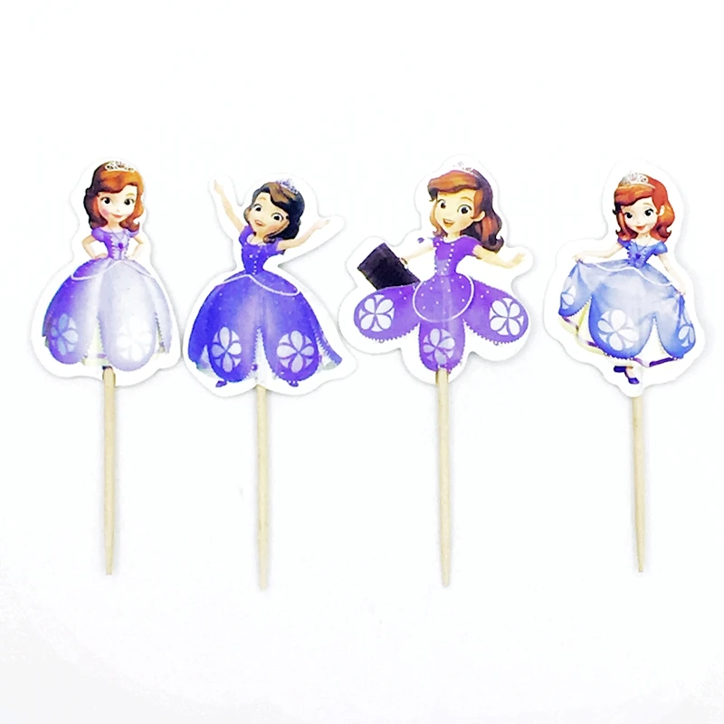 

48pcs/lot Sofia the First Cupcake Toppers Kids Birthday Party Baby Shower Cake flags Decoration Supplies Little princess Sophia