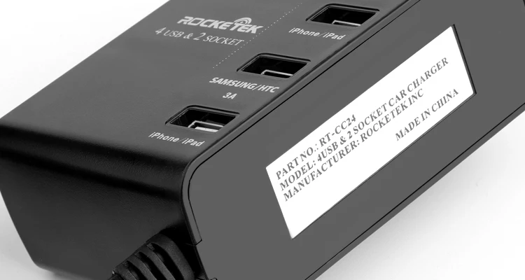 Автомобильное зарядное устройство Rocketek multi usb smart IC 4 USB 6A 2 гнезда прикуривателя аксессуары для Xiaomi автомобильное зарядное устройство