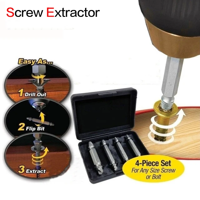 

4Pcs Screw Extractor Drill Bits Guide Set Broken Damaged Bolt Remover Double Ended Damaged Screw Extractor 1# 2# 3# 4#