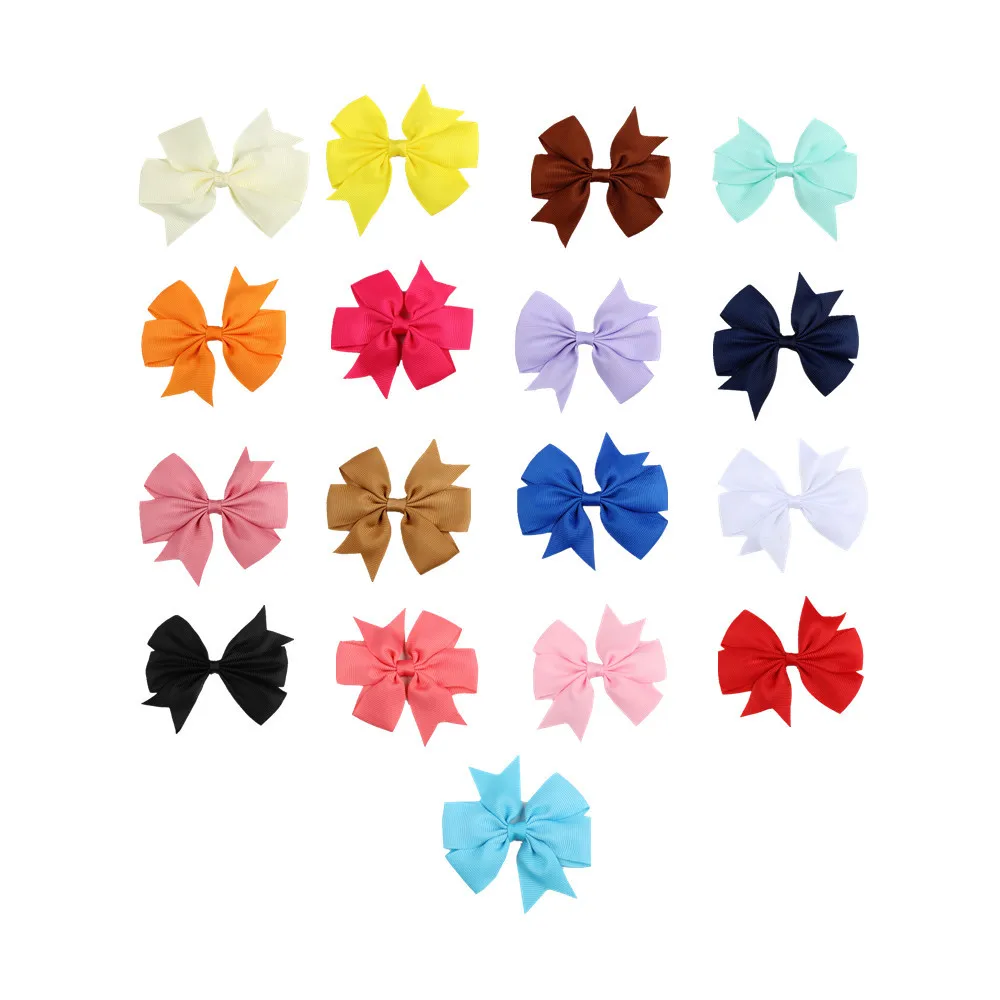 

17color Children's Bow Hair Clips Girls Headwear Ribbed Swallowtail Ribbon V-Design Fashion Accessories Solid Color Simple Style