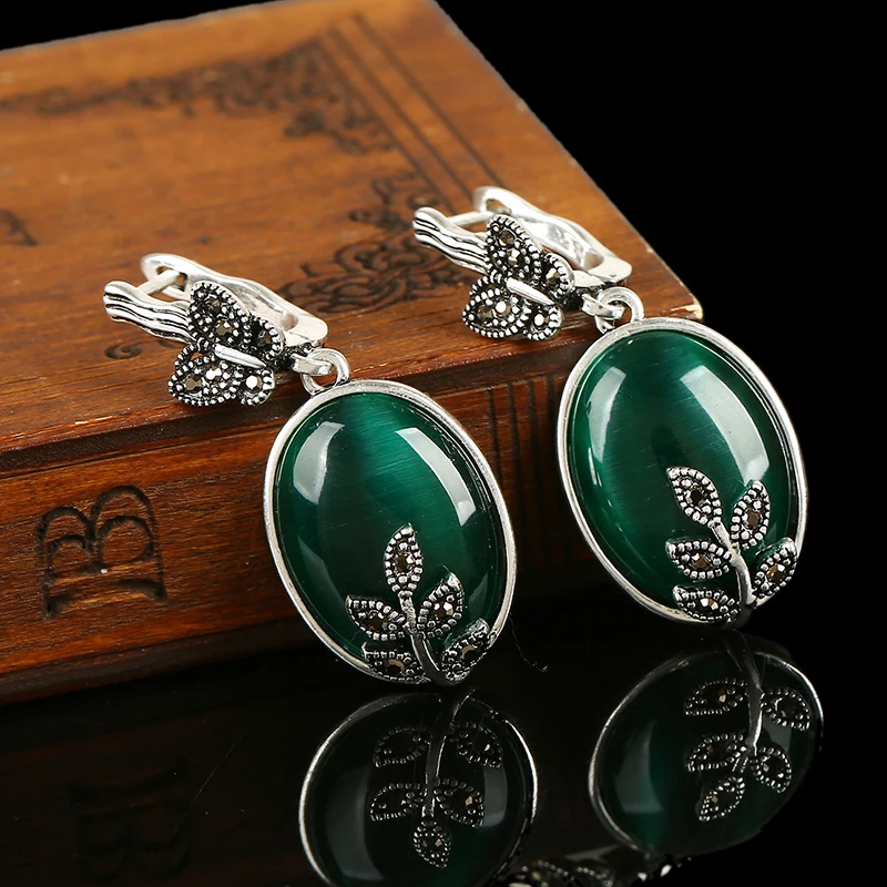 K's гаджеты зеленый натуральный камень опал серьги винтажные бабочка стразы Циркон Макси Brinco 925 серебряные серьги Bijoux Femme