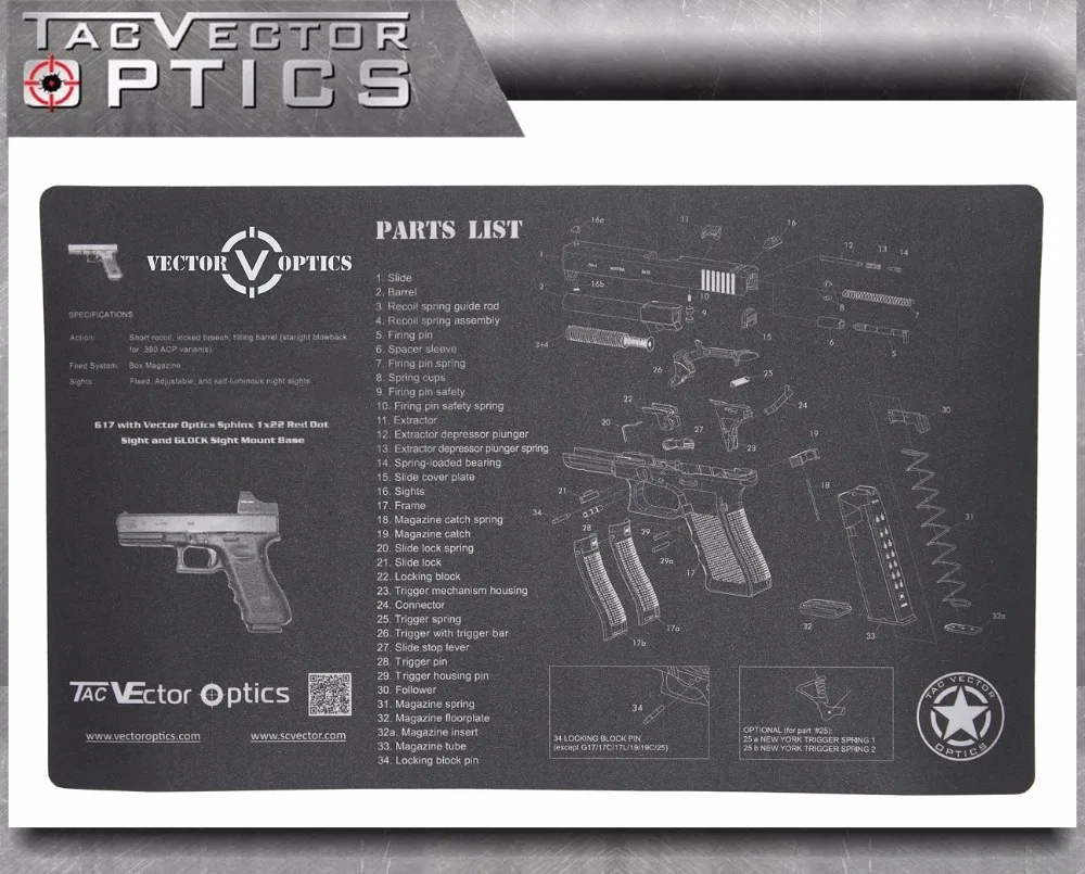 

Vector Optics 20x12'' Handgun Gunsmith's Gun Cleaning and Maintenance Bench Rubber Mat with Glock Imprint , Black Accessory