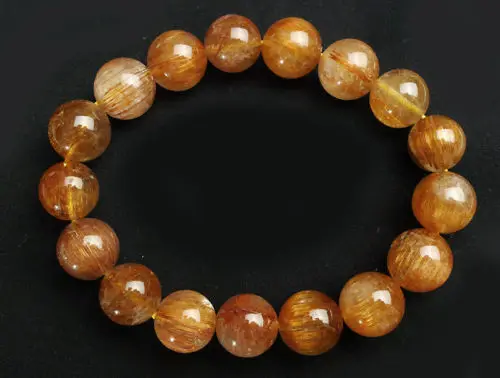 

huij 001671 High Quality Natural Brazil Copper Hair Rutile Quartz Crystal Bracelet AAA 13 mm
