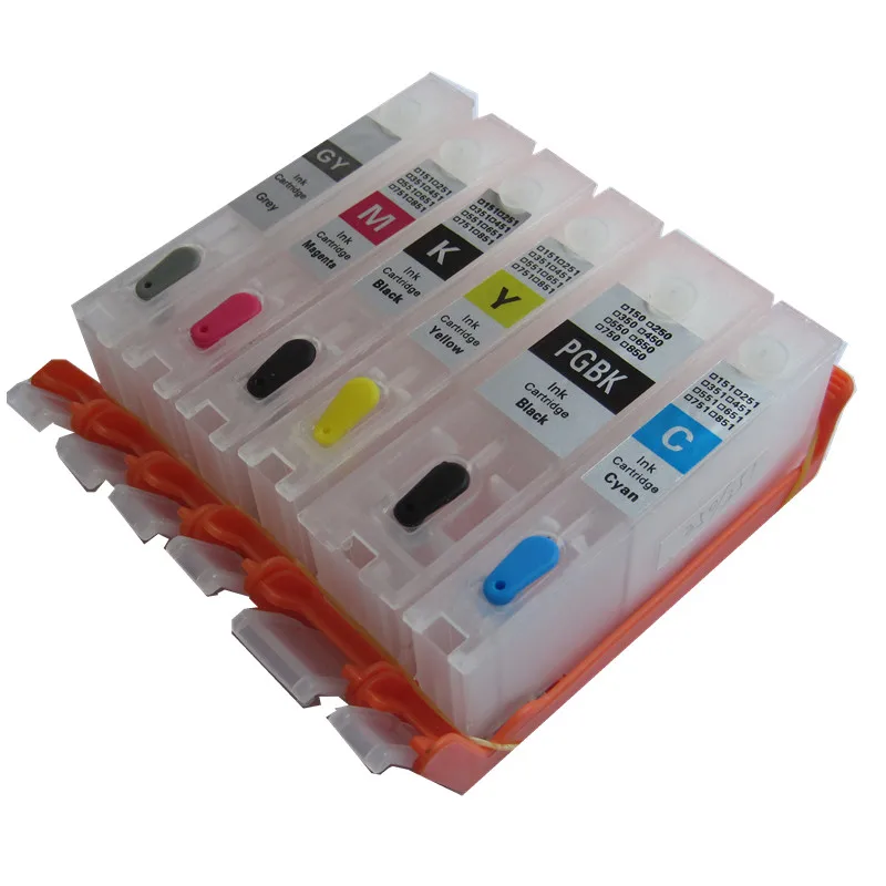 

5set PGI-550BK CLI-551 refillable ink cartridges with permanent chips For CANON PIXMA MG6350 MG7150 MG7550 IP8750 printer