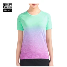 BMAI Womens Running Tshirts Breathable Fitness Elastic Short Sleeve Ladies Gradient Color Sportswear #FRTC002