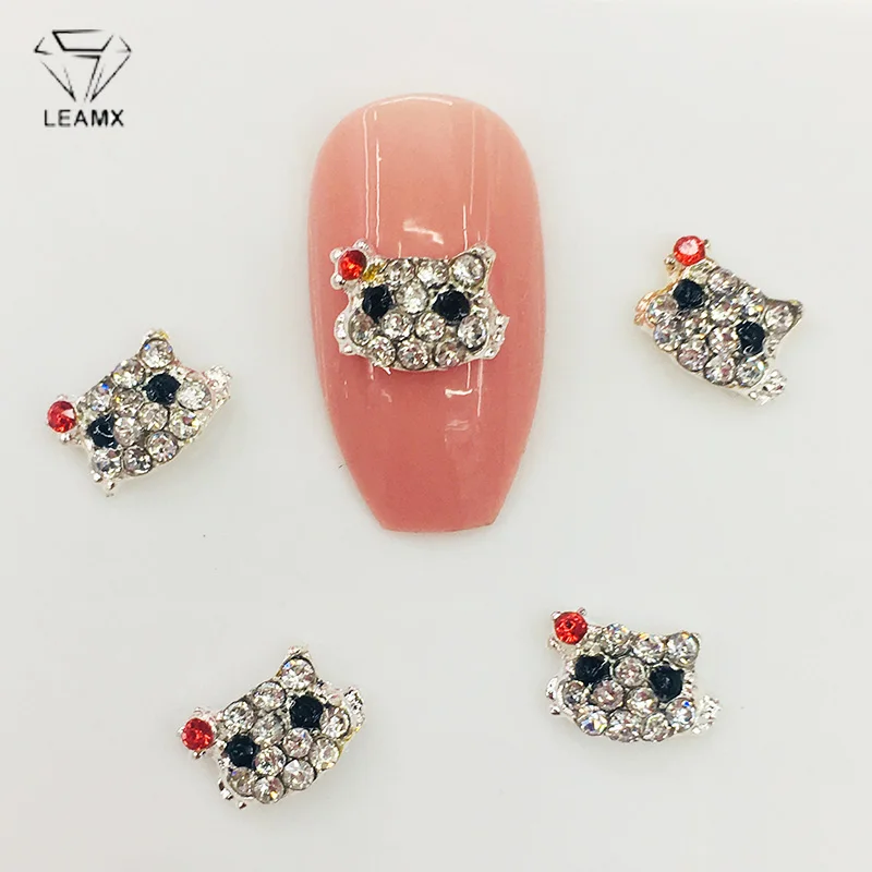 

LEAMX 10Pcs Cute 3D Cat Rhinestones Nails Charms Shining Animal Cats Nail Art Decorations Silver Metal DIY Manicure Girls L495