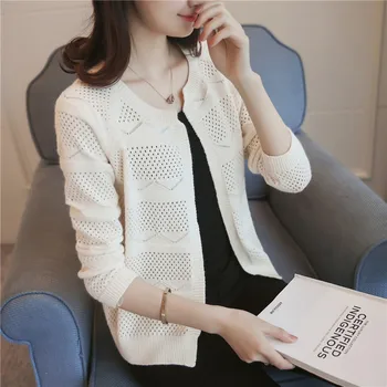 

Spring And Autumn Hollow Out Raglan Sleeve Sweaters and Cardigans Knit Core O Neck Cardigan Coat For Women Casaco Feminino