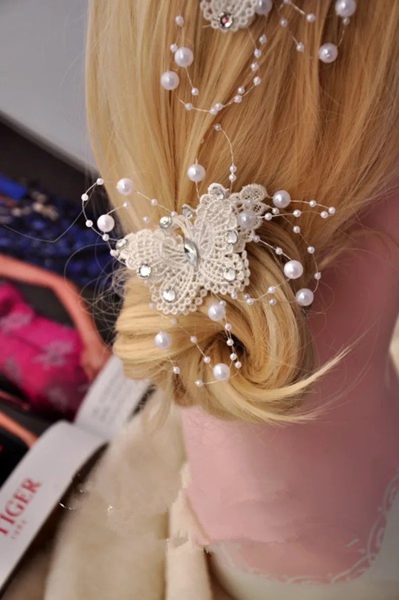 Bridal butterfly hairpin lace hair ornaments gypsophila hair ornaments