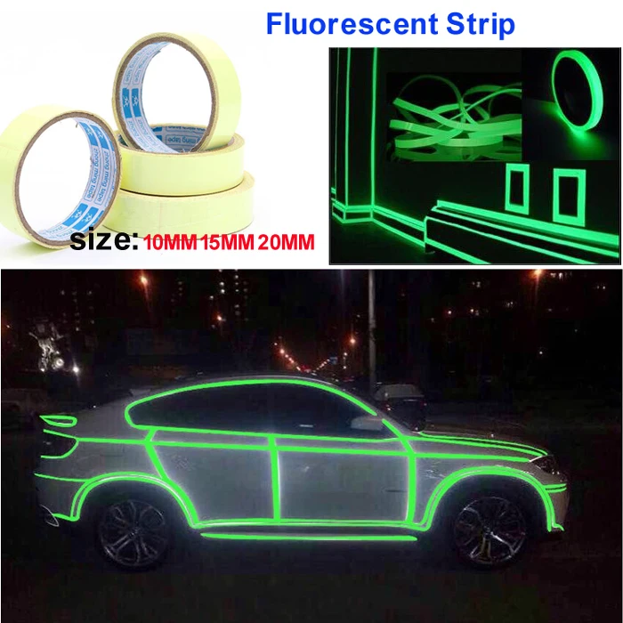 

3meter x 10MM 15MM 20MM Decor DIY Night Glow Bright Warning luminous fluorescent Strip Tape Sticker