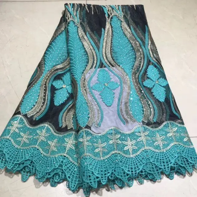 5 ярдов африканская вышивка кружева хлопок ткань с Стразы новая Анкара ткань для платья вечерние французские кружева