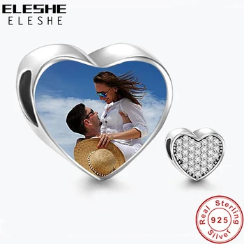 

ELESHE New Customized 925 Sterling Silver Crystal Heart Photo Charm fit Original Bracelet Necklace Best Gift for Women Men Lover