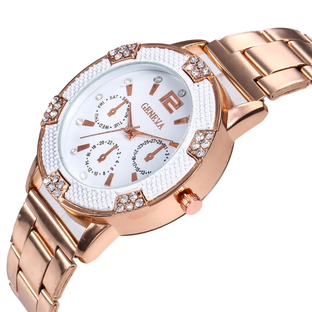 

Geneva reloj mujer Quartz Wrist Watch Diamond Rhinestone Analog luxury Casual Stainless Steel Band Clock Women's Watches New B30